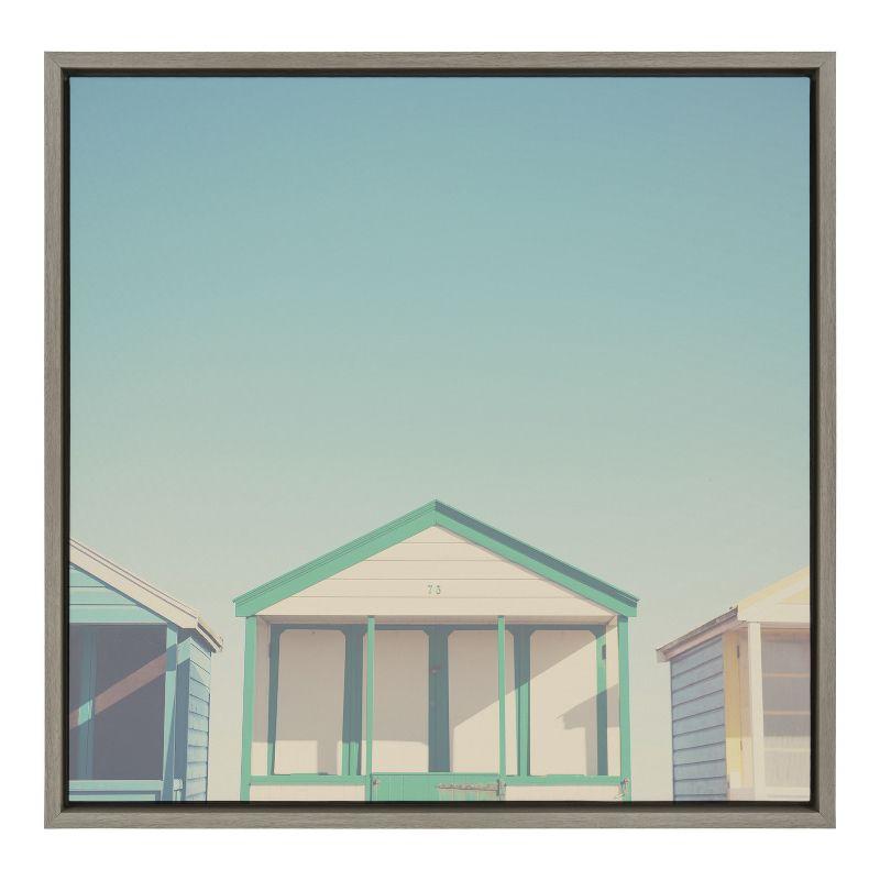 Sylvie Beach Hut Gray Framed Canvas Print, 22x22