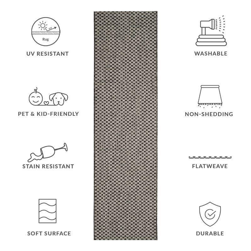Courtyard CY8653 UV & Stain Resistant Non-Shedding Power Loomed Indoor/Outdoor Runner Rug - Black/Light Grey - 2'3"x18' - Safavieh