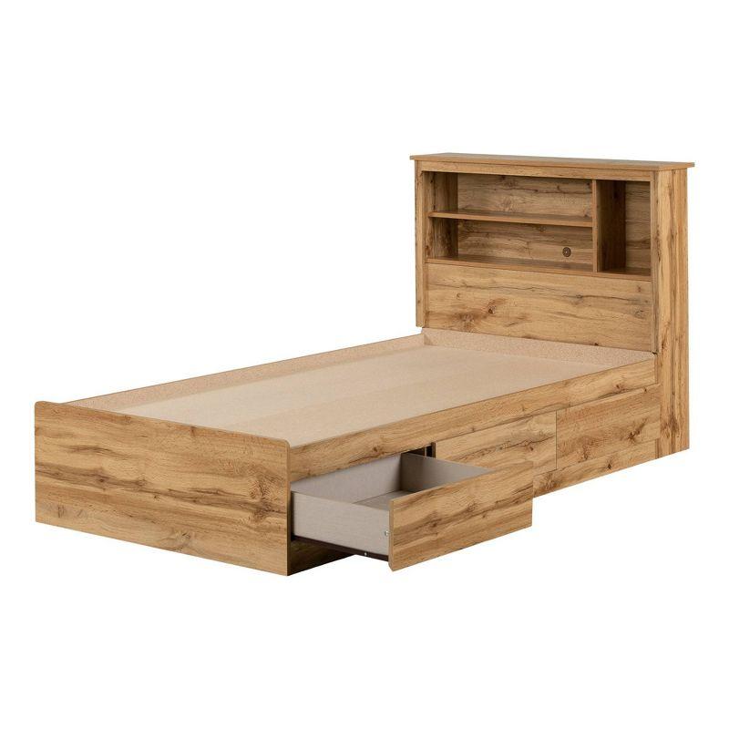 Nordik Oak Twin Bed with Storage and Bookcase Headboard