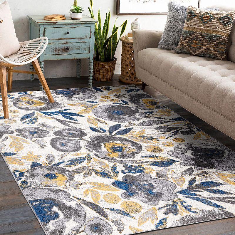 World Rug Gallery Vintage Modern Floral Area Rug - Cream 5' x 7':  Low Pile,  Stain-Resistant,  Machine Made,  Indoor Use