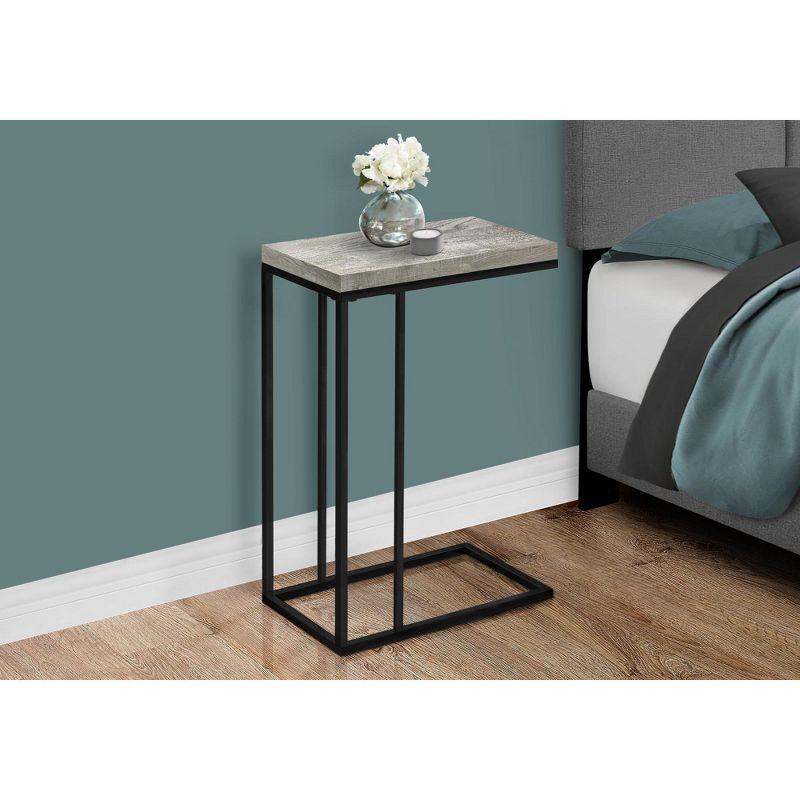 Monarch Specialties Accent Table C-Shaped End Side Snack Living Room Bedroom Metal Laminate Grey Black Contemporary Modern