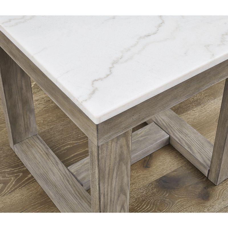 Signature Design by Ashley Loyaska Casual End Table with White Marble Top, Light Brown & White Marble