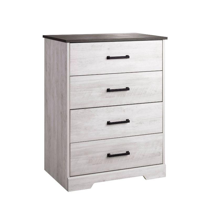 Prepac Rustic Ridge Farmhouse 4 Drawer Wooden Bedroom Dresser Washed White