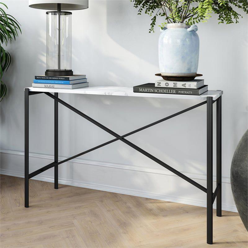 Medium Blackened Bronze and Faux Marble Console Table