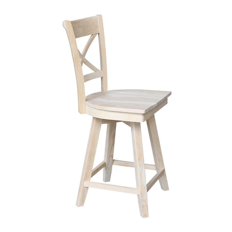 Charlotte Counter Height Barstool with Swivel and Auto Return Unfinished - International Concepts: Wood Frame, X-Back Design, Spot Clean