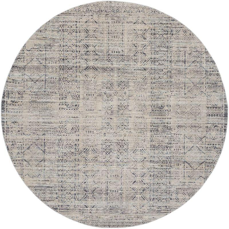 Ivory Blue Bohemian Persian-Inspired Round Rug, 94 in Diameter