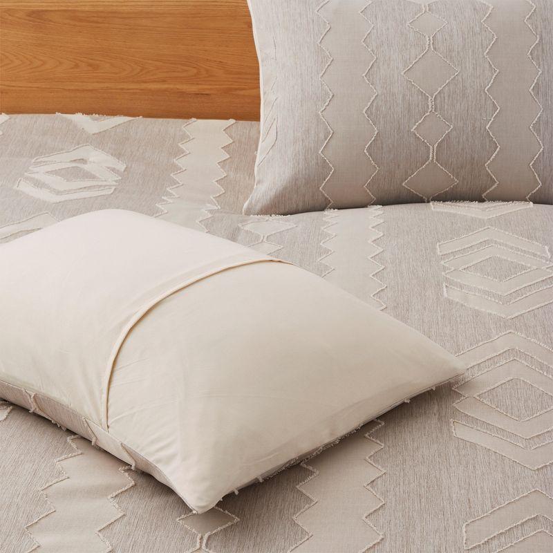 Peace Nest 3 Piece Tufted Embroidery Comforter Set Soft Clipped Microfiber Year-Round Warmth Geometric Design, Khaki, Full/Queen