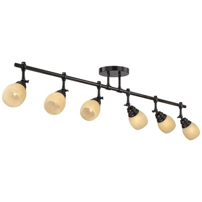 Pro Track Elm Park 6-Head Ceiling Track Light Fixture Kit Spot Light Directional Brown Bronze Finish Amber Glass Western Kitchen Bathroom 57 1/2" Wide