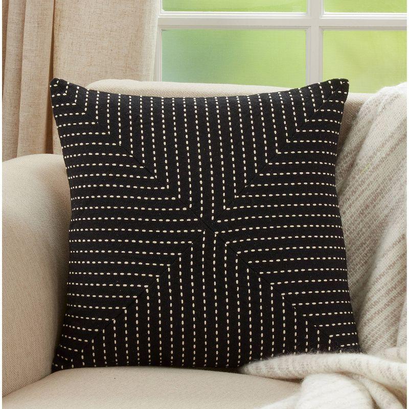 Black Cotton Patchwork Stitch Euro Pillow Cover