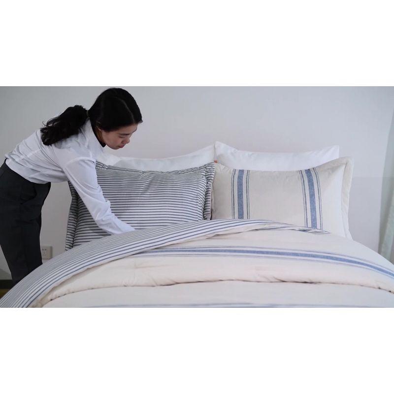 2pc Twin/Twin Extra Long Farmhouse Stripe Reversible Comforter & Sham Set Neutral - Lush Décor: Year-Round Plain Weave
