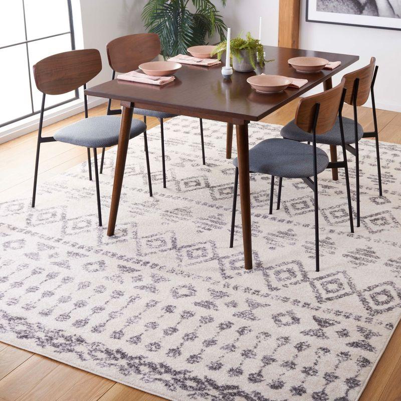 Ivory and Gray Geometric Square Synthetic Area Rug