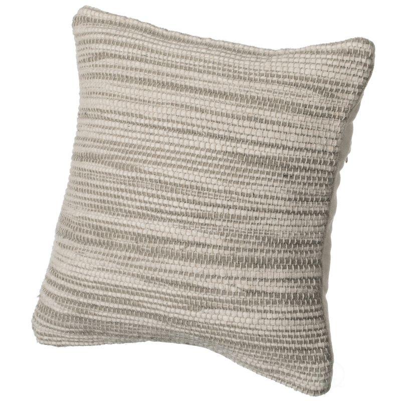 Handwoven Beige 16" Wool & Cotton Throw Pillow Cover