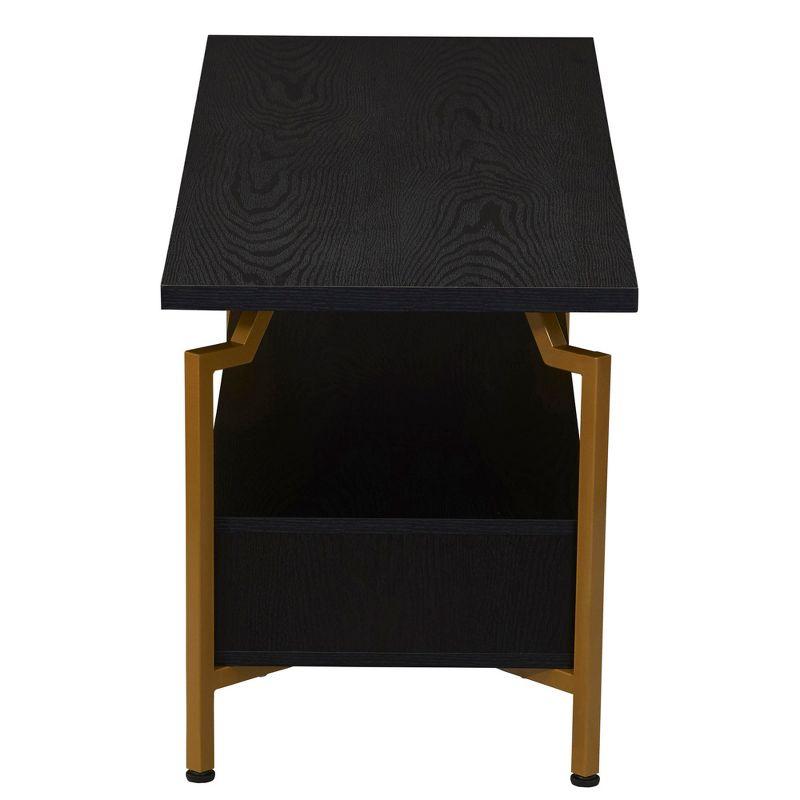Household Essentials Crown TV Stand with Storage Compartment Black Oak Wood Grain and Gold Metal