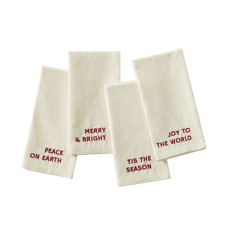 Elrene Joyful Sentiment Embroidered Napkins, Set of 4 - 17" x 17" - Elrene Home Fashions