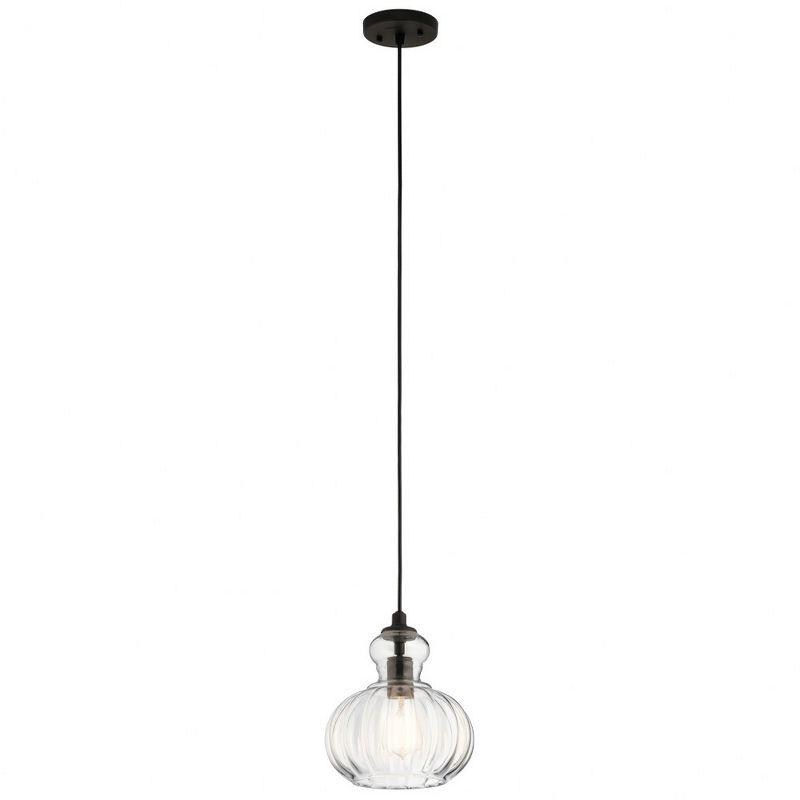 Riviera 10.25" 1 Light Pendant with Clear Ribbed Glass in Brushed Nickel