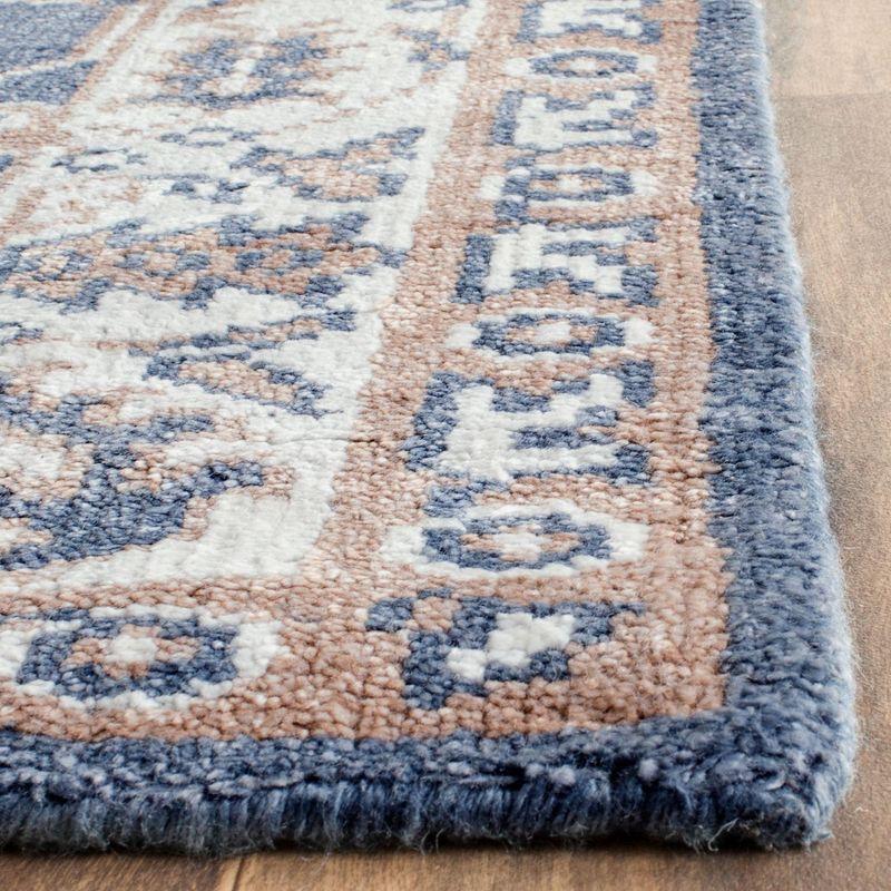 Blue Ivory Hand-Knotted Wool 4' x 6' Area Rug