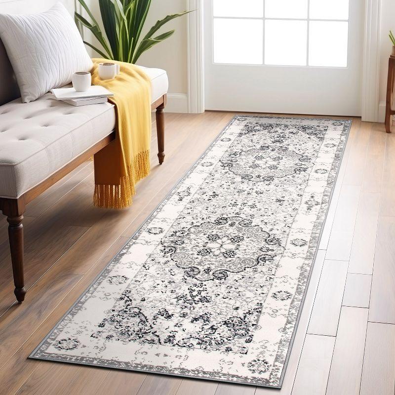 World Rug Gallery Vintage Oriental Distressed Medallion Area Rug - Gray 2'7"x10'