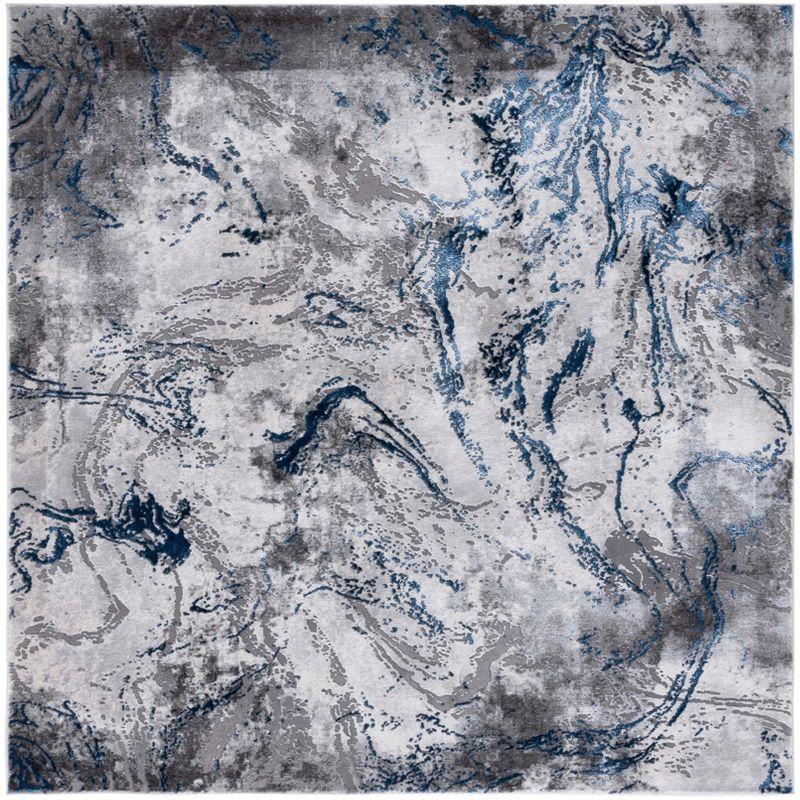 Gray Abstract Hand-knotted Square Synthetic Area Rug