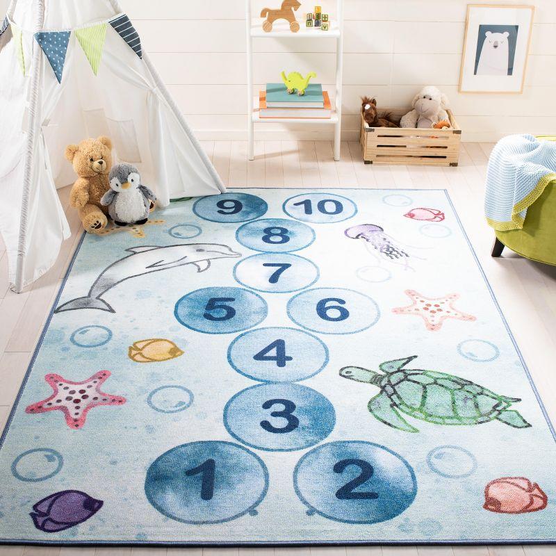 Blue and Grey Kids Playhouse Underwater Hopscotch Rug