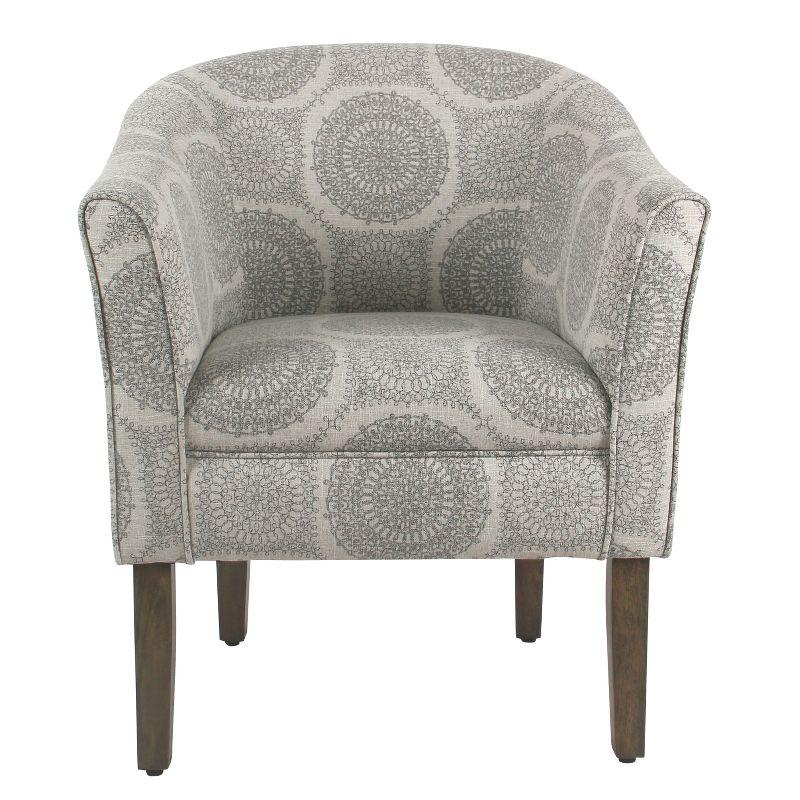 Gray Medallion Barrel Accent Chair with Wood Legs