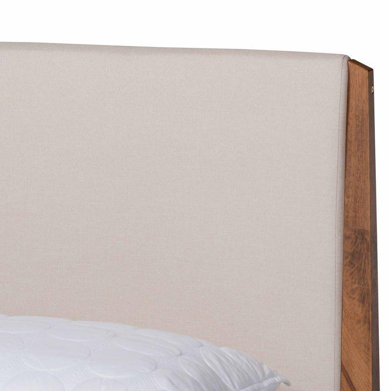 Full Lenora Wood Platform Bed Walnut Brown/Beige - Baxton Studio: Upholstered Headboard, No Box Spring Required
