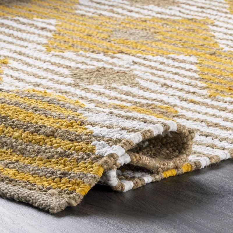 nuLOOM Hand Braided Marla Denim And Jute Diamonds Area Rug, 3' x 5', Yellow
