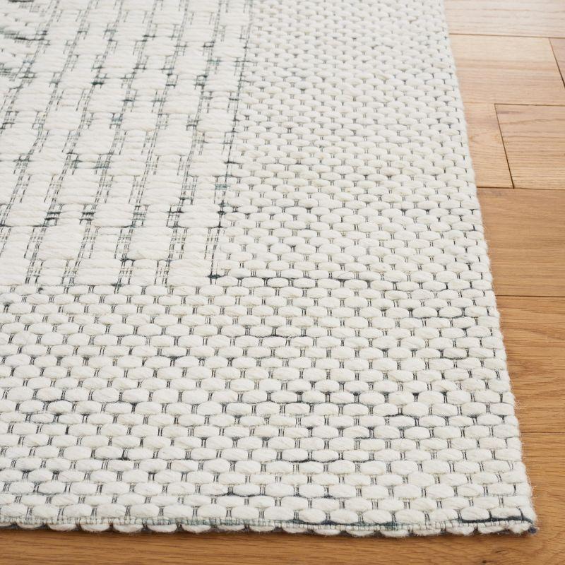 Ivory and Green Handmade Wool Flat Woven Area Rug 3' x 5'