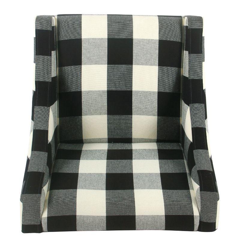 Elegant Black Plaid Wood-Legged Accent Chair