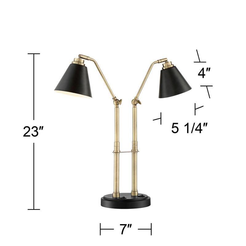 Possini Euro Design Sentry Modern Mid Century Desk Lamp 23" High Black Brass with USB Charging Port LED Adjustable Cone Shade for Bedroom Living Room