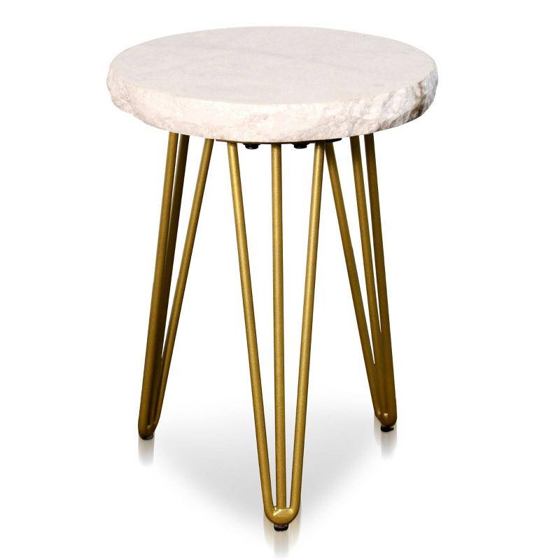StyleCraft Small Brass Tripod Legs Round Side Table: Modern Marble Top, Iron Frame, 21" Height