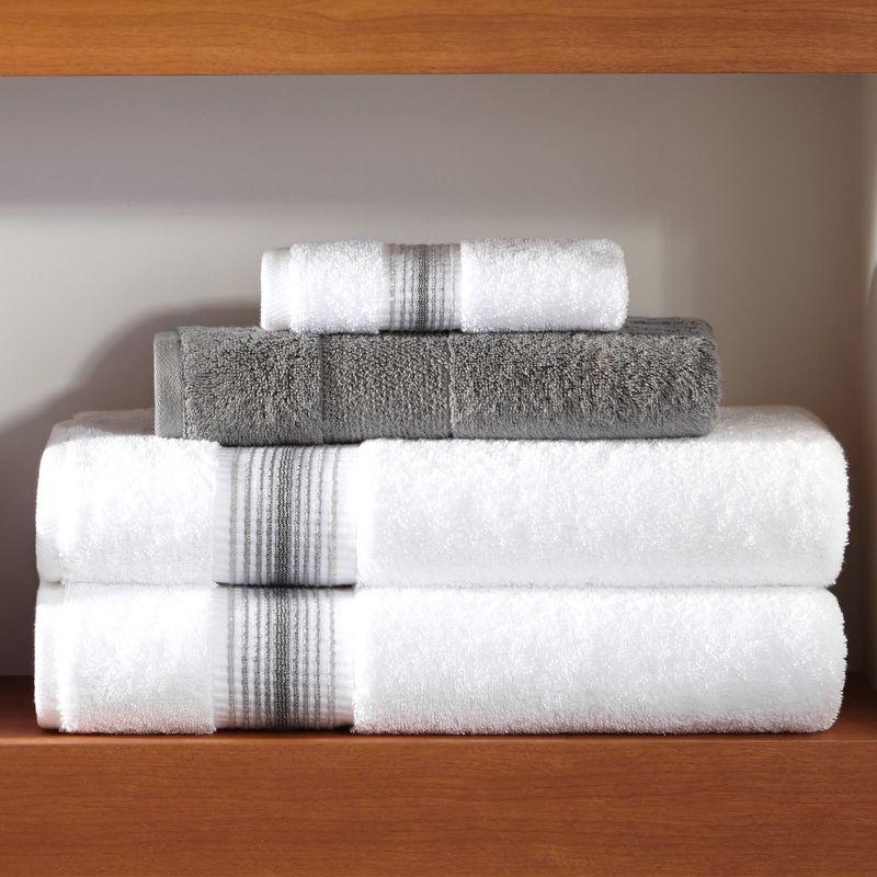 Aston & Arden Turkish Cotton Bathroom Towel Set (6-Piece), Ombre Striped Border, 2 Bath Towels, 2 Hand Towels, 2 Washcloths