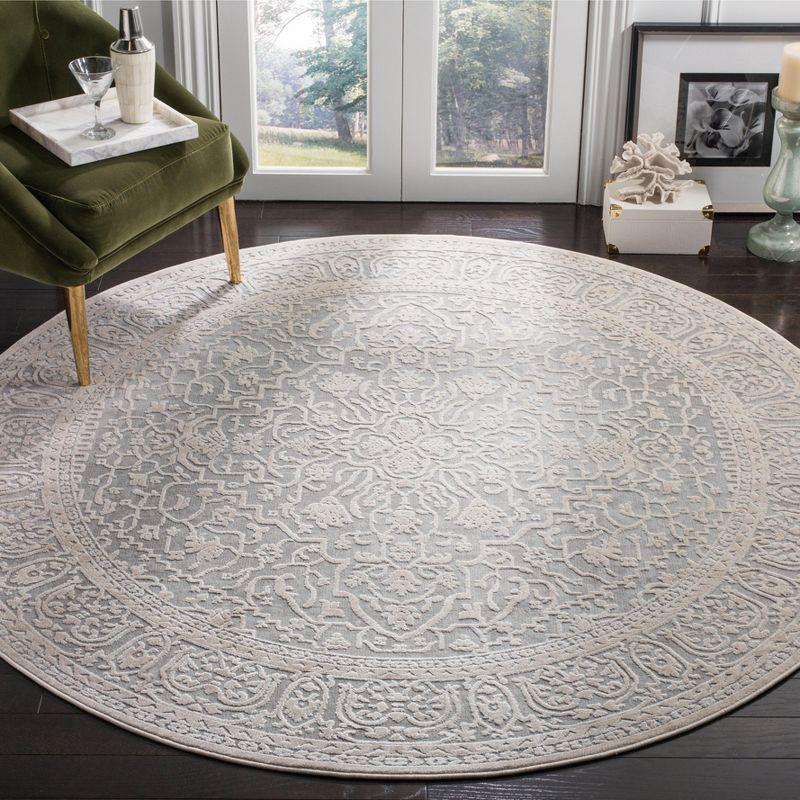 Light Grey and Cream Round Floral Cotton Area Rug