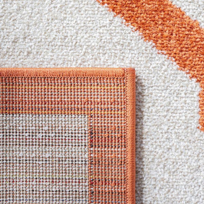 Beige & Orange Geometric Round Synthetic Area Rug 6' x 9'