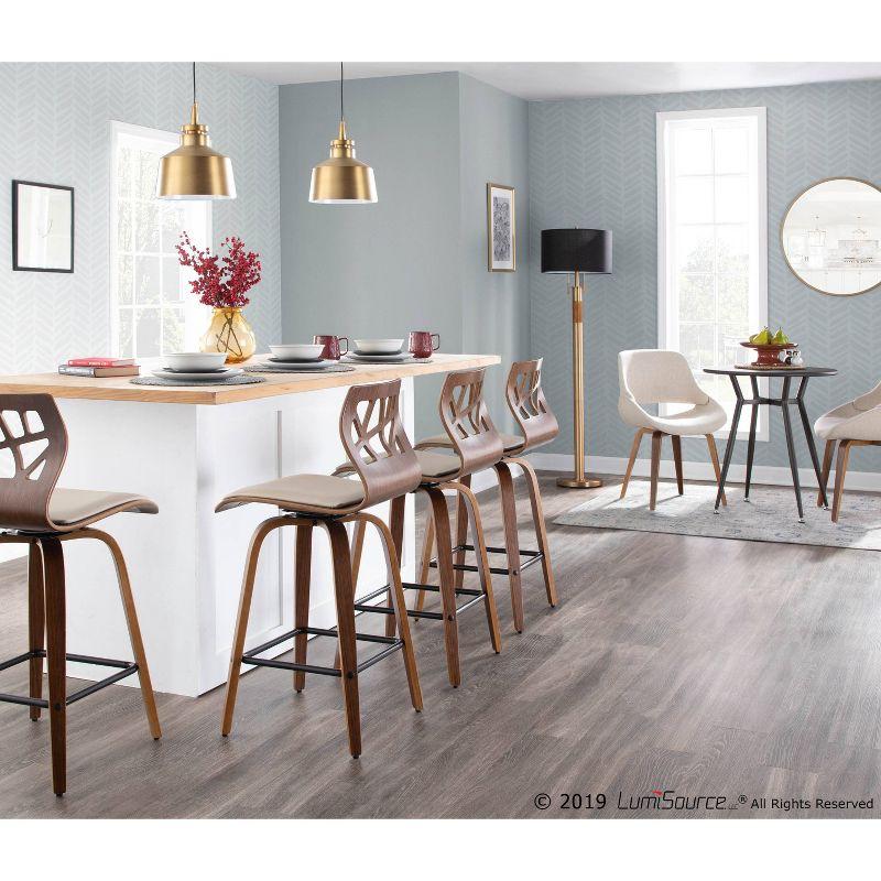 Set of 2 Folia Upholstered Counter Height Barstools Cream/Walnut - Lumisource: Wood Frame, Foam Padded Seat, Swivel Function
