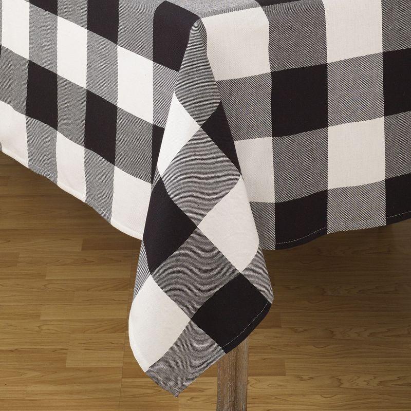 Saro Lifestyle Classic Buffalo Plaid Check Design Cotton Tablecloth, 65"x160", Black