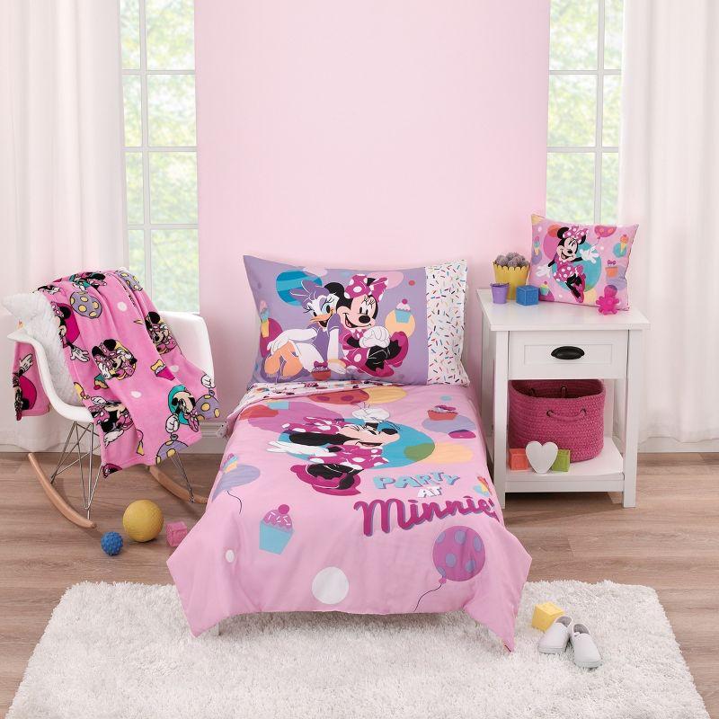 Disney Minnie Mouse Let's Party Pink, Turquoise, Lavender, and Yellow Balloons, Ice-cream Cones, and Cupcakes Plush Toddler Pillow