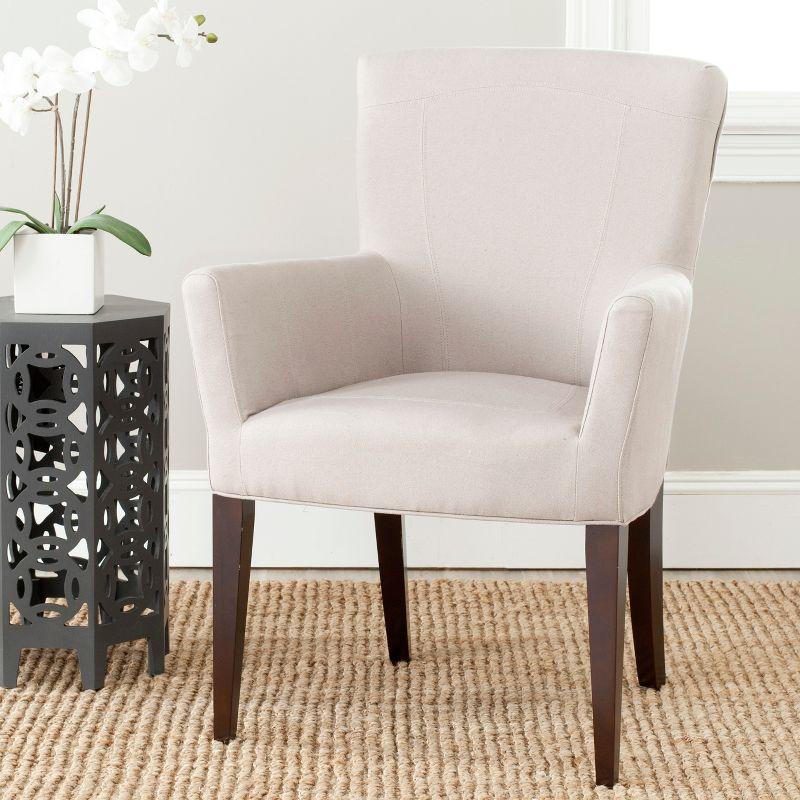 Elegant Transitional Taupe Leather & Wood Arm Chair