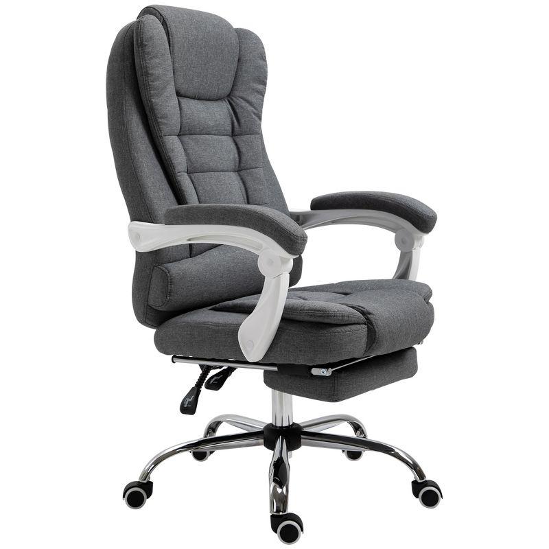 Vinsetto High-Back Executive Office Chair with Footrest, Linen-Fabric Computer Chair with Padded Armrests, Gray