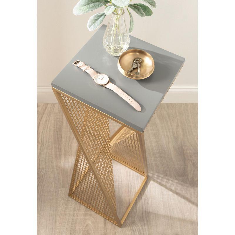 Elita Rustic Gray and Satin Gold Wood-Metal Pedestal Table