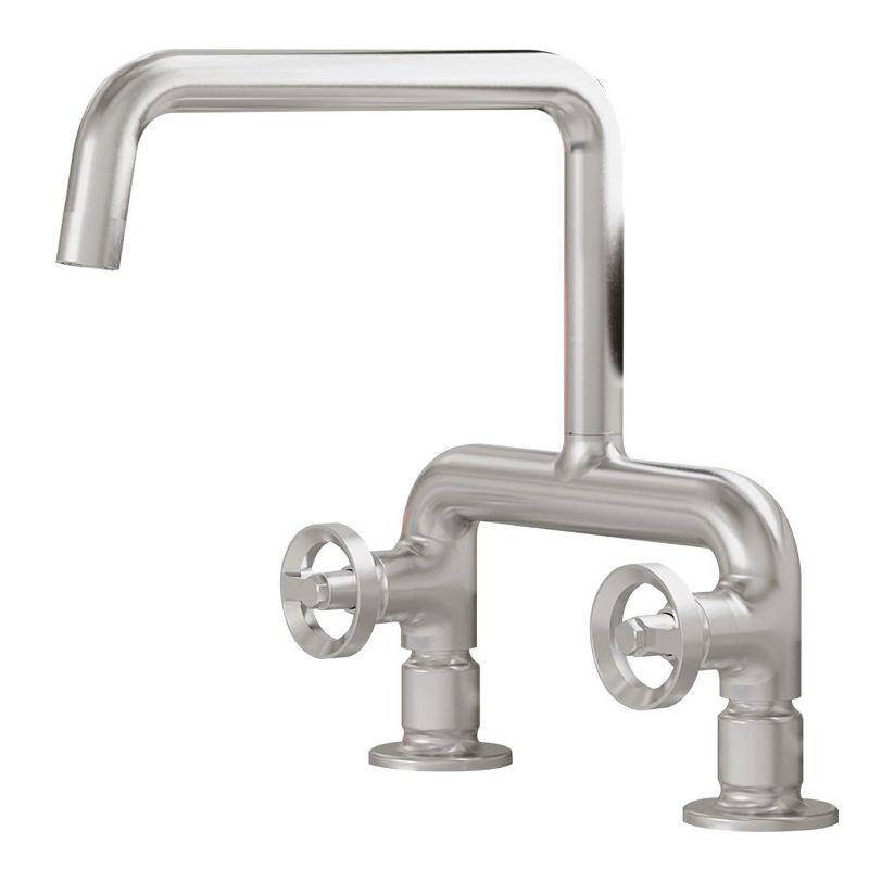 Brushed Nickel Double Handle Deck Mount Kitchen Faucet with 360° Swivel Spout