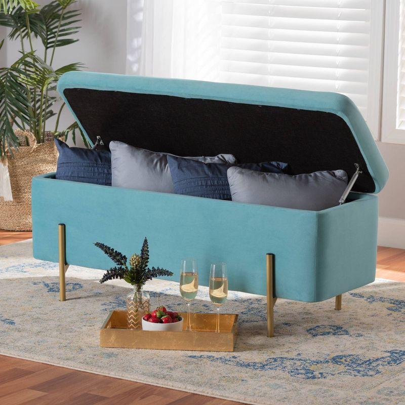 Rockwell Velvet Metal Storage Bench Navy Blue/Gold - Baxton Studio: Upholstered Lift-Top for Bedroom