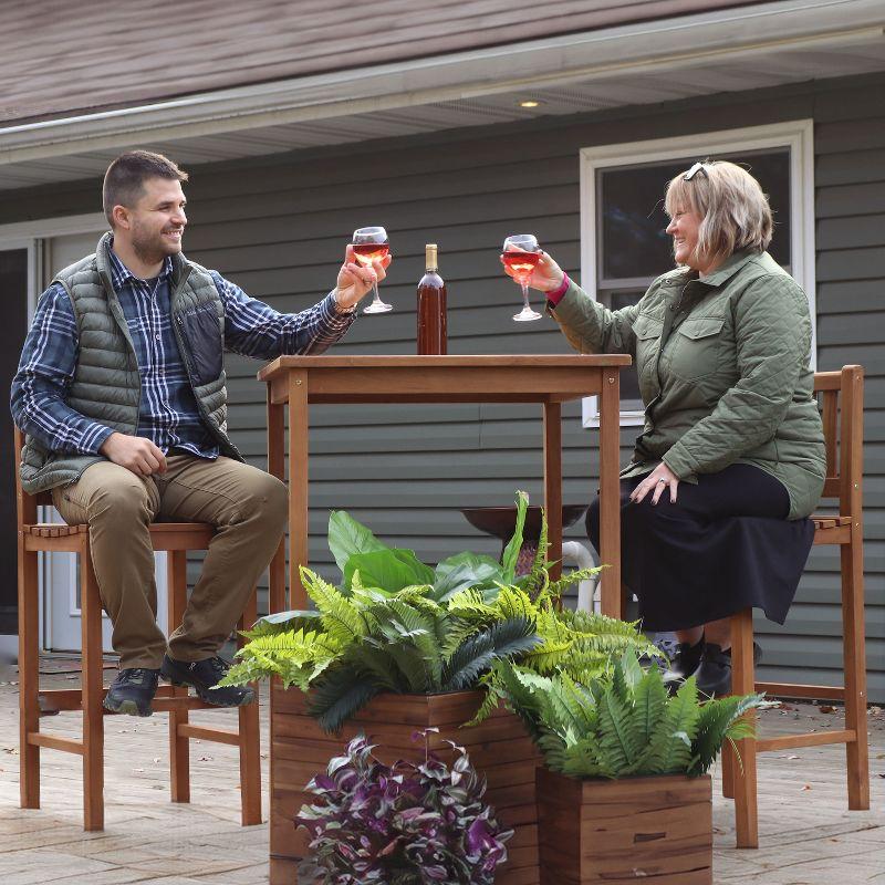 Sunnydaze Teak Wood Outdoor Bar Table - 31" Square x 43.5" H - Brown