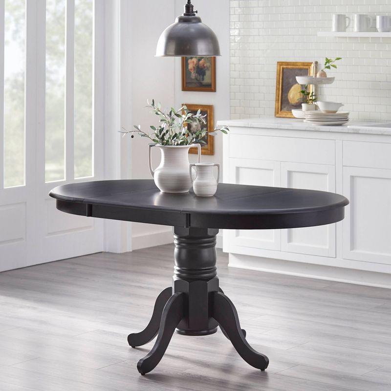 Buylateral 7pc Lancaster Farmhouse Solid Wood Extendable Dining Table Set Black: Solid Rubberwood, Pedestal Base, Removable Leaf