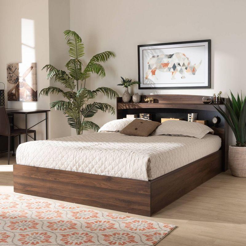 Queen Christopher Wood Platform Bed with Shelves - Baxton Studio: No Box Spring Required, Modern Style