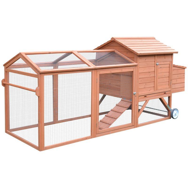 Natural Wood Large Chicken Coop with Wheels and Nesting Box