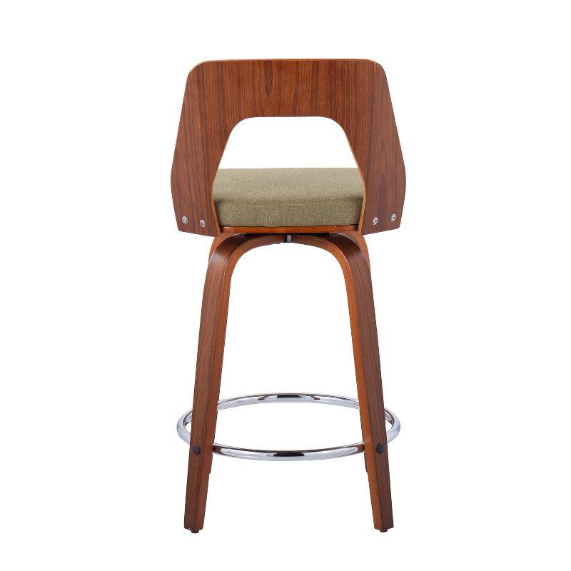 Mid-Century Modern Green Walnut Swivel Counter Stool, Set of 2