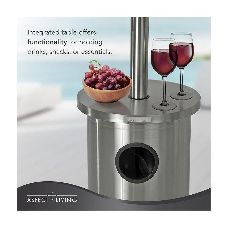 AspectLiving Patio Heater with Table 48,000 BTU Output Electronic Ignition System with Wheels- Stainless Steel