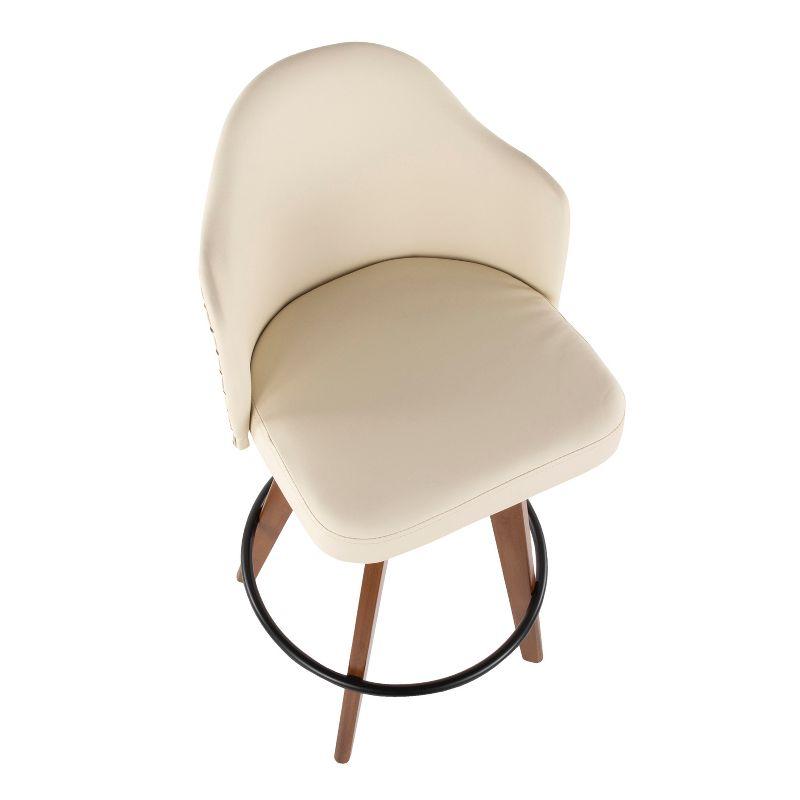 LumiSource 26" Ahoy Mid-Century Modern Counter Height Barstool Walnut/Cream: Swivel Seat, Padded Back, Wood Legs