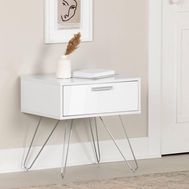 Slendel End Table Pure White - South Shore: Scandinavian Style, Mid-Century Hairpin Legs, Storage Drawer, Laminated Particle Board