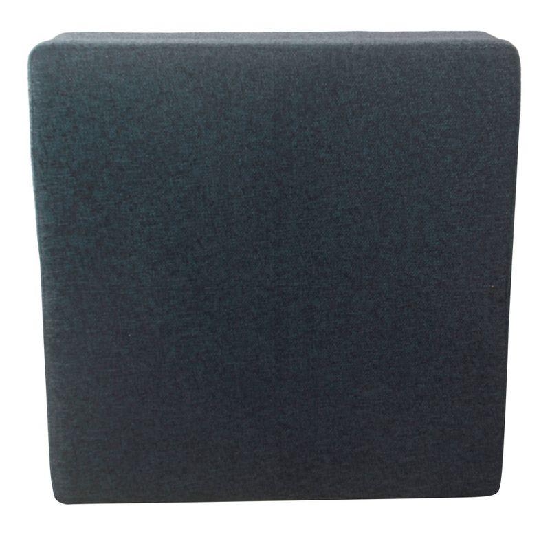 Navy Textured Fabric Square Storage Ottoman with Walnut Legs